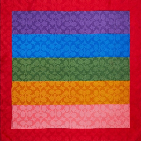 COACH Rainbow Signature Silk Square Scarf - Picture 4 of 5